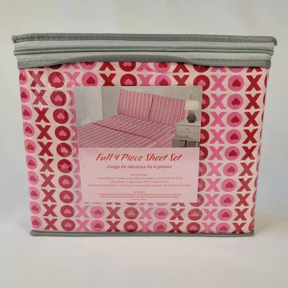Valentines Day Red Pink XOXO KISS Love 4 piece FULL Sheets Set Girls Teen Hearts